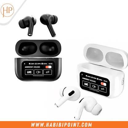 A9 Pro Wireless Earbuds with ANC, LED Display, Built-in Screen & Clear Sound